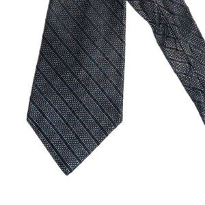 Embassy Row Silk Tie Men’s 59.5” Metallic Black Shimmery Ribbon Stripe Wide New